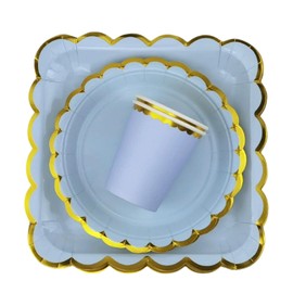 30 piezas de vajilla de papel de colores sólidos con plato redondo, plato cuadrado, tazas, adecuado para cumpleaños, fiestas temáticas, reuniones familiares, etc. (Azul)