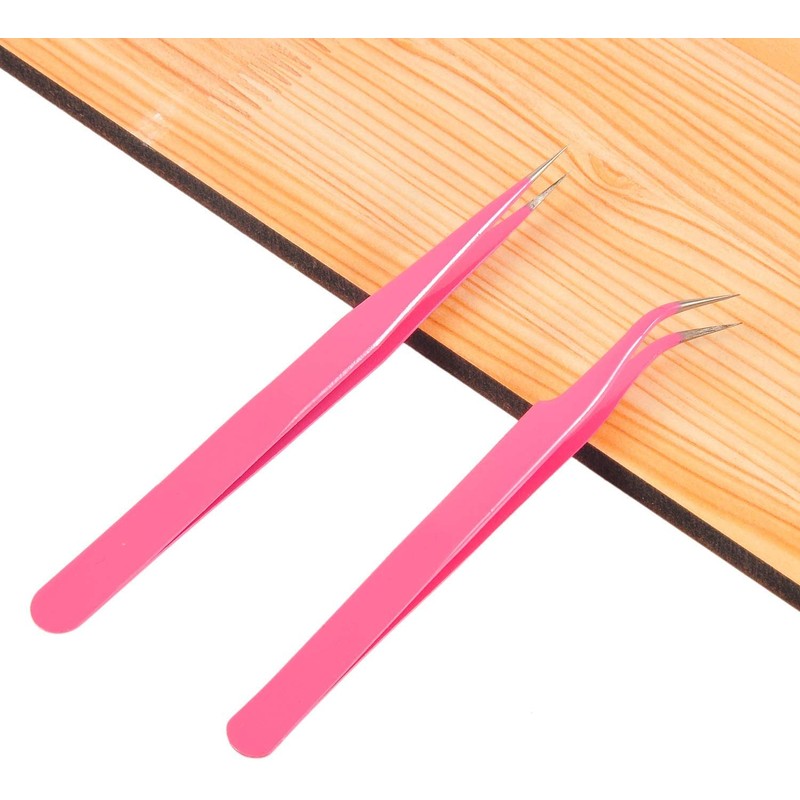 Geviro 2 Pieces Nail Art Tweezers Straight and Curved Tip