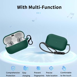 for Technics EAH-AZ100 Case Cover,NOUKAJU Earphone Protective Cover(with Carabiner + Lanyard) Drop-Proof,Shock-Proof,Dust-Proof,Protective Case for Technics Reference Class EAH-AZ100(Green)