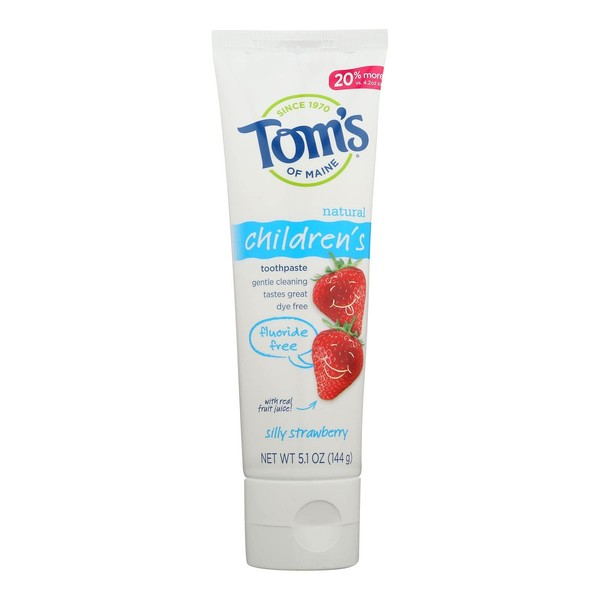Toms Of Maine Silly Strawberry Childrens Anticavity Fluoride Free Toothpaste, 5.1 Ounce - 6 per case.
