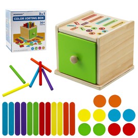Toddlers Montessori Coin Box Toys, Color Sorting Stacking Sensory, Wooden Learning Color Sorting Toys for Ages 1-4 Kids, Birthday for Baby 12-18 Month Old, Educational Learning Presents Easter Gift
