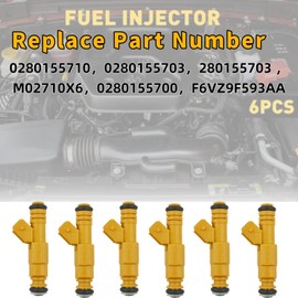 6PCS Upgraded Fuel Injectors 0280155710 for Jeep Wrangler Cherokee Grand Cherokee 4.0L (1987-1998) & Ford 4.6L 5.0L- High Performance 4-Hole Nozzle, Direct Replacement for 0280155700 F6VZ9F593AA FJ583