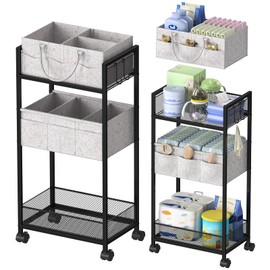 VEESUN 2In1 Baby Diaper Caddy Organizer and Storage - 3 Tier Rolling Diaper Cart with Dividers, Easy Assemble, Mobile Metal Diaper Organizer, Detachable Diaper Caddy Cart for Nursery, Large Capacity