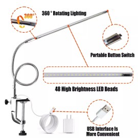 Brokimis Desk Light with Clamp, USB LED 8W Clip Nail Desk Lamp Eye Care Flexible Goose...