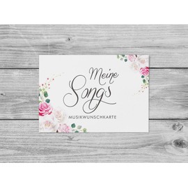 DeinWeddingshop 50 Music Wish Cards A6 Music Wish, DJ Cards for Wedding Party Guest Wishes Wedding Game Premium Paper 10.5 x 14.8 cm (Wild Rose)