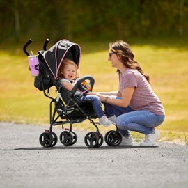 Dream On Me Vista Moonwalk Baby Stroller in Pink, Lightweight Infant Stroller with Compact Fold, Multi-Position Recline Umbrella Stroller with Canopy, Extra Large Storage and Cup Holder