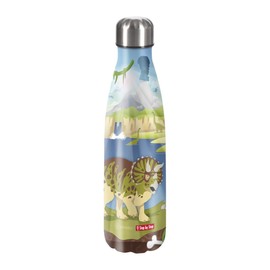 Step by Step Insulated Stainless Steel Drinking Bottle "Dino Tres Blue - Green, for Carbonated Drinks, Leak-Proof with Screw Cap, 100% Recyclable, for School and Leisure, 0.5 Litre