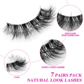 IFLOVEDEKD 7 Pairs Clear Band False Eyelashes Natural Look Wispy Strip Lashes Faux Mink 3D Cat Eye Lashes Soft False Lashes Fluffy Fake Eyelashes Short Lashes Natural Lashes Pack Reusable Fake Lashes