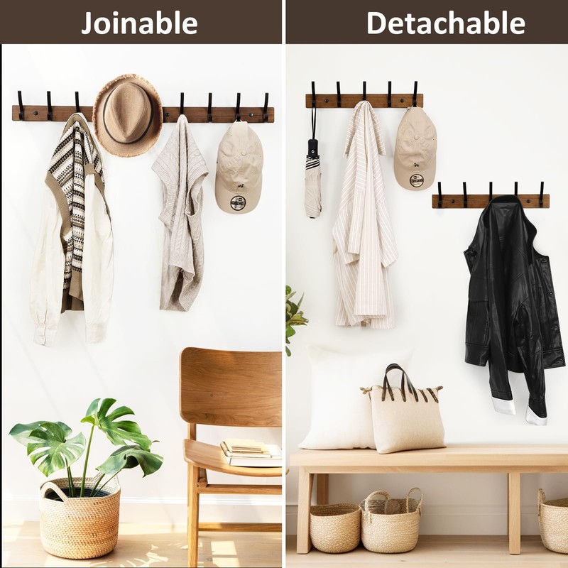 Optish Coat Rack Wall Mount, 16.5 Inches Wood Coat Hooks,