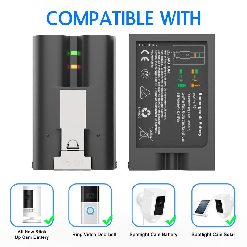 HPDMSOS Rechargeable Battery for Ring Video Doorbell 2/3/4, Video Doorbell