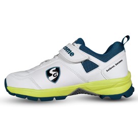 SG Century 6.0 Rubber Spikes Cricket Shoes, White/Sea Green/F.Green, 11 UK