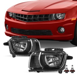 SOCKIR Headlight Assembly Fit for 2010 2011 2012 2013 Chevy Camaro OE Style Factory Halogen Front Headlamp Replacement LH+RH Black Housing Bulbs Included