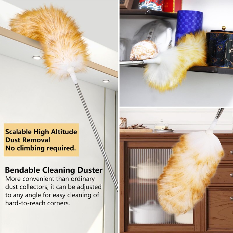 Lambswool Extendable Duster 29-110 Inch, Anti-Static Flexible Head, Stainless Steel