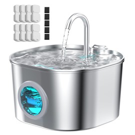 HOOISE Cat Water Fountain with 8 Filters + 5 Sponges,Small Pet Waterer Dispenser Fountains for Drinking Cats Indoor Metal Automatic Waterer Bowl 24/7 Running Auto Kitty Watering Supplies Quiet Pump