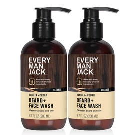 Every Man Jack Beard + Face Wash - Vanilla & Cedar Fragrance - Cleans & Softens Your Beard and Skin - Naturally Derived w/Aloe and Glycerin- 6.7 fl oz (2 Pack)