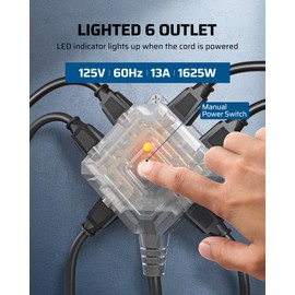 DEWENWILS 50 FT Retractable Extension Cord Reel with 6 Grounded Outlets, 14/3C SJTOW Heavy Duty Power Cord with New Twist-Lock Stopper, Lighted Triple Tap, 13A Circuit Breaker, ETL Listed