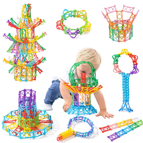 RAINBOW TOYFROG Snap-N-Twist Building Blocks - 270 Piece Set of Flexible Interlocking Math Manipulatives - Open Ended STEM Toys for 5 to 12 Year Old Boys & Girls - Indoor Recess Games for Classroom