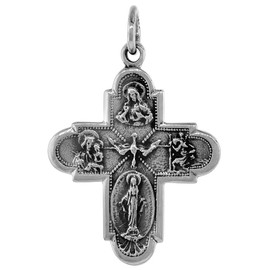 Sterling Silver Scapular 4 Way Cross Medal Necklace Oxidized finish 24 inch CRB_50