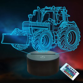 Lightzz Traktorspielzeug, 3D Traktor Nachtlicht mit Fernbedienung & Smart Touch + Timer + 16 Farbwechsel Dimmbare Dino 3D Lampe Geschenke für Jungen Kinder Alter 2 3 4 5 6+ Jahre Junge (Traktor1)