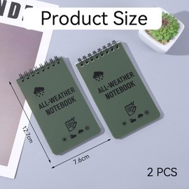 BHSTTNIXP 2 PCS Green Waterproof Notebook,Field Notes Notebook,Weather Notepads for Outdoor Activity Recording and Tactical,7.6 * 12.7 cm