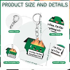 Ferreve 100 Pcs Dumpster Fire Acrylic Keychains Employee Emotional Support Appreciation Gifts Bulk for Coworkers (Green)
