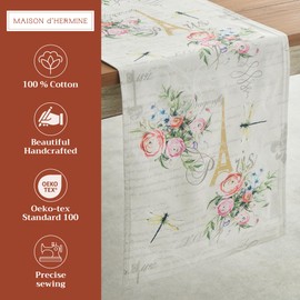 Maison d' Hermine Tablerunner 100% Cotton 14.50 Inch x 72 Inch Decorative Tablerunner Easter Table Runners for Dining, Holidays, Buffet Party & Wedding, Champ De Mars (Double Layer) - Spring/Summer
