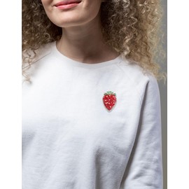 Fenni Jewelry Women's Red Natural Gemstone Cherry Brooch Pin Crystal Enamel Leaf Lapel Pin Hat Pins (Red Strawberry)