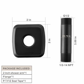 SKOWLL Shower Arm with Flange, 3 Inches Ceiling Mount Replacement Rain Shower Head Straight Arm Ceiling Mounted For Fixed Shower Head High Pressure Rain, Matte Black