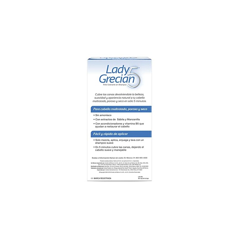 Grecian Lady 5 Shampoo Tinte Cubre Canas, Cabello Maltratado, 3