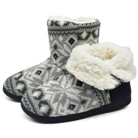 ONCAI Women's Slippers Comfort Knit Boots Winter Warm Outdoor Indoor Shoes Flower Gray Size 5-6