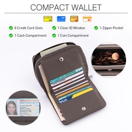 XINNSTAR Small Wallet for Women, Genuine Leather RFID Blocking Credit Card Holder Slim Compact Coin Purse Women's Wallets with ID Window 8 Card Slots