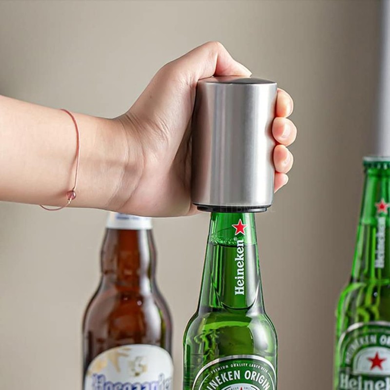 Beer Bottle Opener, Magnetic Automatic Stainless Steel Push Down Opener,