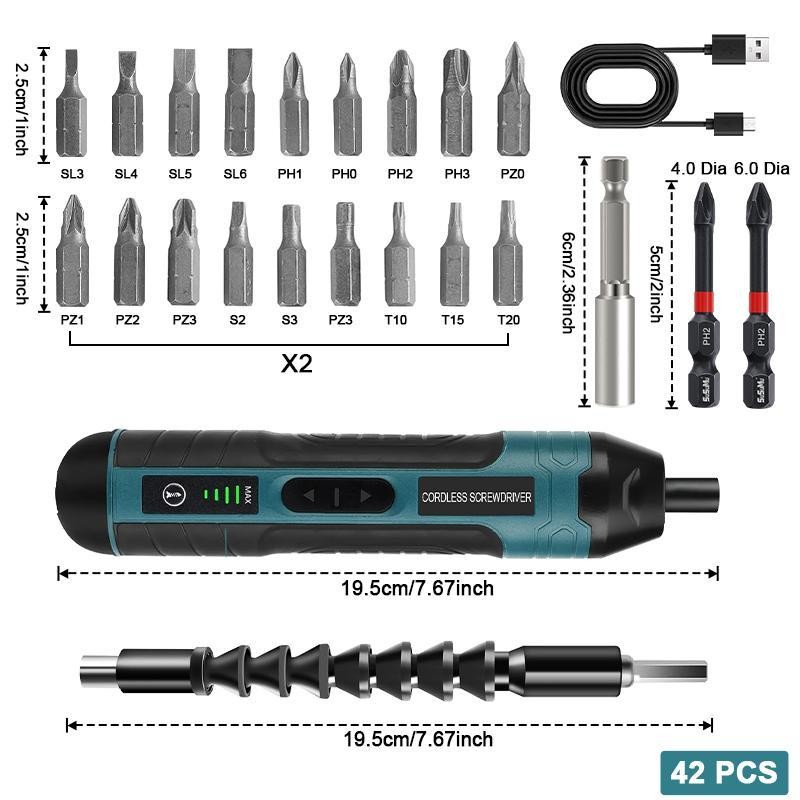 3.6V Electric Screwdriver Set (42pcs/set), Rechargeable Portable Electric Screwdriver with Screwdriver
