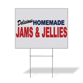 Fastasticdeals Weatherproof Yard Sign Delicious Homemade Jams & Jellies Blue Red Food Restaurant Lawn Garden Delis 24x18 Inches 2 Sides Print