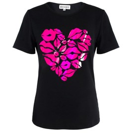 PESION Women's Valentine's Sweatershirts Shiny Sequin Lips Pullover Tops, Black+ Pink Heart, Large