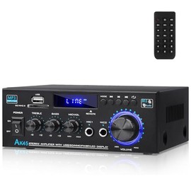Amplificador de Audio para Casa Mini Amplificador para Casa de 2 Canales (MAX 600W, RMS 2x40W) Radio MP3USBSDFM Hi-Fi Bluetooth Amp Audio Profesional 