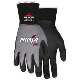 MCR Safety Ninja BNF N96790XS Work Glove, 15 Gauge Nylon/Spandex Shell, Breathable Nitrile Foam (BNF) Coated Palm & Fingertips, X-Small