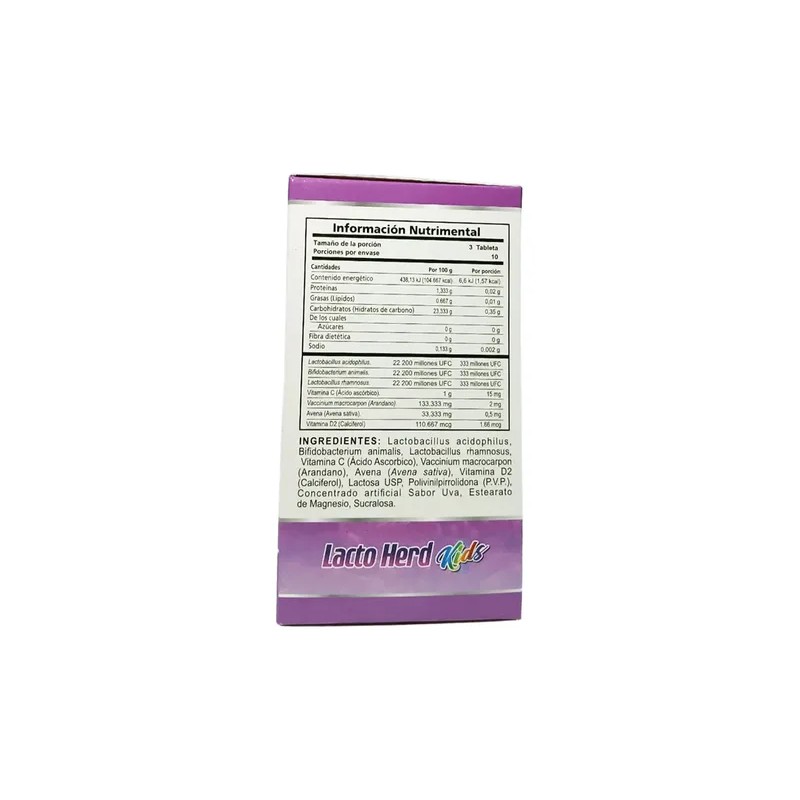 Lactobacilos Niños C30 Tabs Mast Sabor Uva Lacto Herd Kids