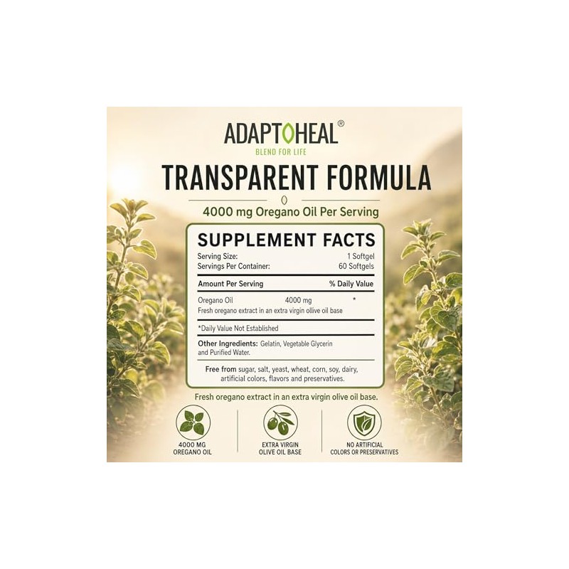 Adaptoheal Aceite de Or?gano, 60 C?psulas Blandas: Suplemento de Apoyo