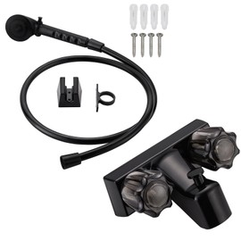 RV Shower Faucet with Hose and Head, RV Outdoor Shower Kits, RV Tub Faucet with Shower Diverter Outdoor Shower Kit Fits for RV/Campers,Travel Trailer,Motorhome (Bathtub Faucet Kit, Black)