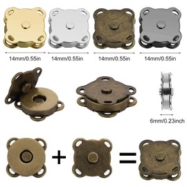 Abeillo 16 Sets Magnetic Snaps Button for Sewing, 14mm Magnetic Snap Closures Fasteners Snap Buttons Sewing on Snaps for Purse Handbag Wallet DIY Craft (4 Colors)