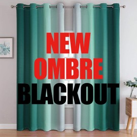 G2000 Blackout Curtains & Drapes for Bedroom Living Room 84 Inches Long Teal and Greyish White Room Darkening Window Treatments Ombre Thermal Insulated Light Blocking Grommet Backdrop 2 Panels Set
