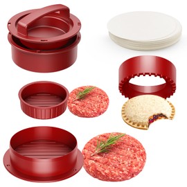 Pisol Hamburger Press, 4-in-1 Burger Press Patty Maker Slider, Stuffed Burgers Sandwich Cutter, Meat Beef Veggie Hamburger Patty Mold with 100 pcs Wax Disc Papers