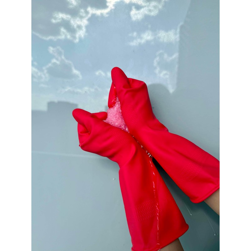 NATURAL RUBBER Latex 3 Pairs Plush Cleaning Gloves for Household