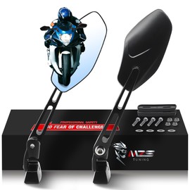MZS Racing Motorcycle Mirrors, Double Adjustment Sport Bike Rearview Side Mirror Fairing Black Compatible with GSXR 600 750 1000 Hayabusa/YZF R1 R6 / CBR600RR CBR1000RR / ZX6R ZX10R EX650 / S1000RR