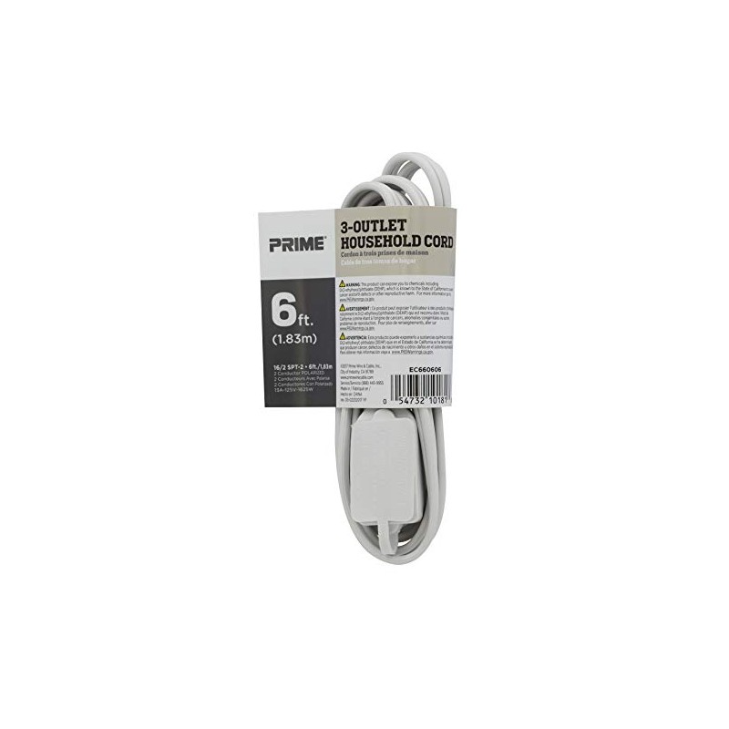 Prime Wire & Cable EC660606 6-Foot 16/2 SPT-2 3-Outlet Cord,