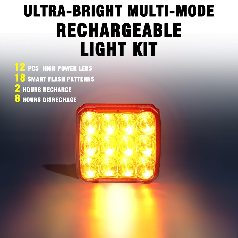 WINECO 2Pcs Rechargeable Flashing Lights for Vehicles, Super Magnetic Strobe