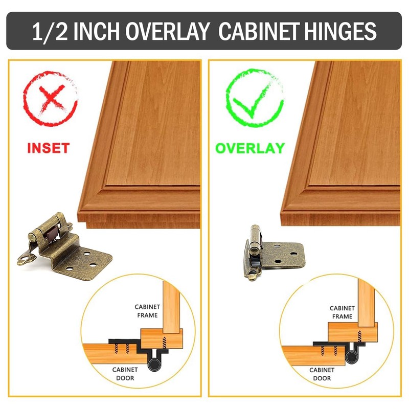 Taokyid Antique Brass Cabinet Hinges for Kitchen Cabinets (10 Pair