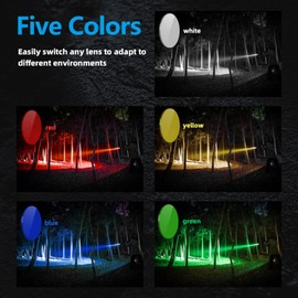 WINDFIRE Multicolor Flashlight 5 in 1 LED Tactical Rechargeable Flashlights High Lumens White Red Green Blue Yellow Light Multicolor Lens 4 Modes Zoomable for Camping Hiking Fishing Hunting