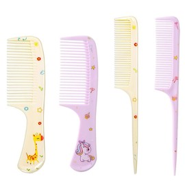 RAMGLYO 4 Pcs Kids Hair Brush Set for Girls Boys Toddler Hair Combs Wide Tooth Rat Tail Hair Styling Brushes Baby Comb Kit for Children Curly Straight Long Hair (Purple + Yellow)